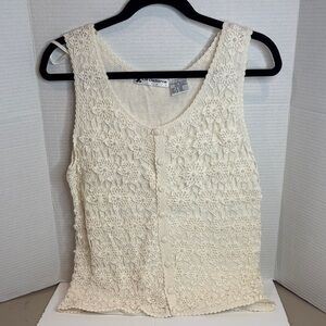 Liz Claiborne Studio Cream Floral Lace Top Vintage